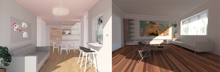 Renders interiores: Modelado sketch up + postproducción en photoshop